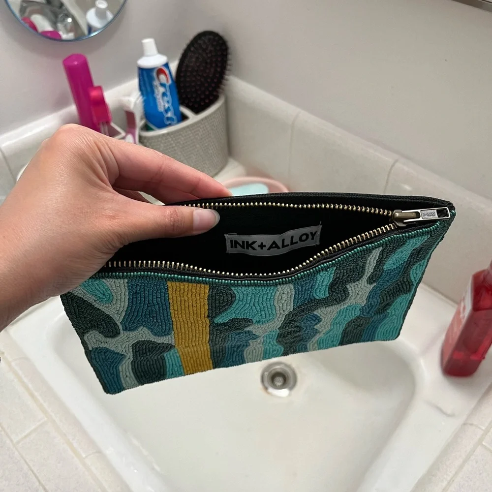 Ink and Alloy Beaded Teal & Yellow Women's Clutch Bag
